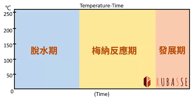 烘豆脫水、梅納反應、發展期